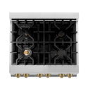 ZLINE Autograph Edition 30 in. 4.0 cu. ft. Legacy Dual Fuel Range with 4 Burner Gas Cooktop and Electric Convection Oven in Stainless Steel with White Matte Door and Champagne Bronze Accents, Open Box-Good Condition