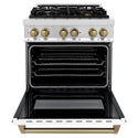 ZLINE Autograph Edition 30 in. 4.0 cu. ft. Legacy Dual Fuel Range with 4 Burner Gas Cooktop and Electric Convection Oven in Stainless Steel with White Matte Door and Champagne Bronze Accents, Open Box-Good Condition