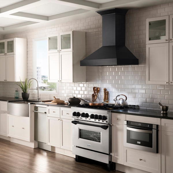 ZLINE Autograph Edition 36 in. 4.6 cu. ft. Legacy Dual Fuel Range with 6 Burner Gas Cooktop and Electric Convection Oven in Stainless Steel and Matte Black Accents, Open Box-Great Condition