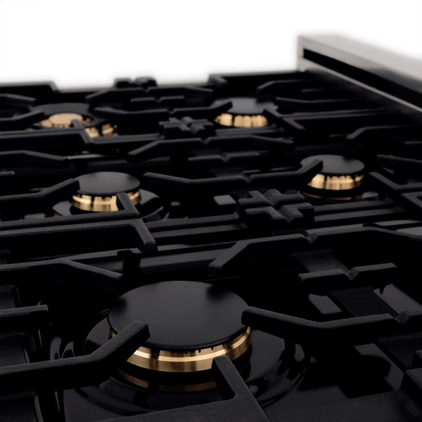 ZLINE Autograph Edition 36 in. 4.6 cu. ft. Legacy Dual Fuel Range with 6 Burner Gas Cooktop and Electric Convection Oven in Stainless Steel with White Matte Door and Polished Gold Accents, Open Box-Great Condition