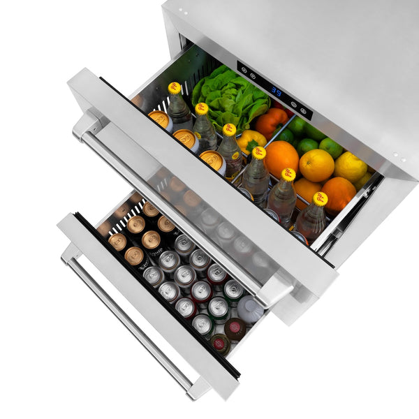 ZLINE 24 in. Touchstone 168 Can Outdoor-Rated Dual Refrigerator Drawer with Stainless Steel Doors, Open Box-Great Condition