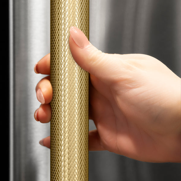 ZLINE Autograph Edition 24 in. Touchstone 151 Can Beverage Fridge with Black Stainless Steel Glass Door and Champagne Bronze Helix Handle (RBSOZ-BS-24-KCB)