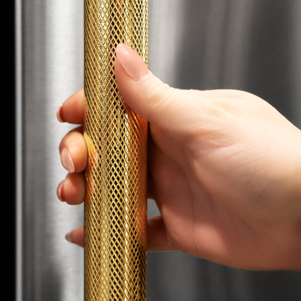 ZLINE Autograph Edition 24 in. Touchstone Dual Zone 44 Bottle Wine Cooler with Stainless Steel Glass Door and Polished Gold Helix Handle (RWDOZS-24-KG)