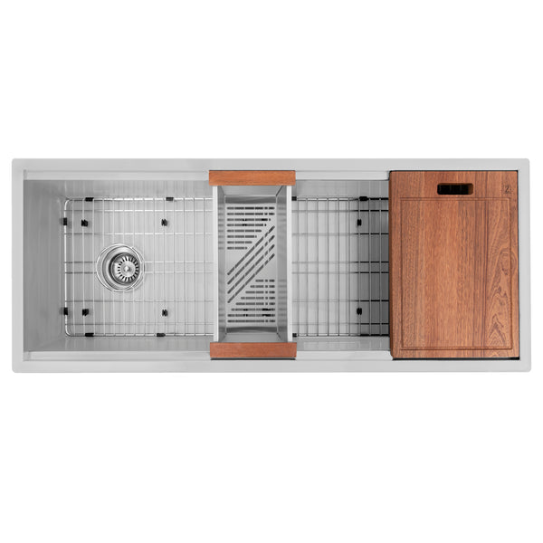 ZLINE 33 in. Garmisch Undermount Single Bowl Stainless Steel Kitchen Sink with Bottom Grid and Accessories (SLS-43)