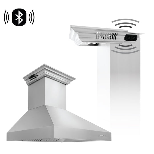 60" ZLINE CrownSound™Ducted Vent Professional Wall Mount Range Hood in Stainless Steel with Built-in Bluetooth Speakers (697CRN-BT-60)