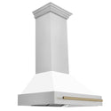 ZLINE Autograph Edition 36" Fingerprint Resistant Stainless Steel Range Hood with White Matte Shell and Champagne Bronze Handle (8654SNZ-WM36-CB)