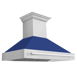 ZLINE 48" Stainless Steel Range Hood with Blue Matte Shell and Stainless Steel Handle (8654STX-BM-48)