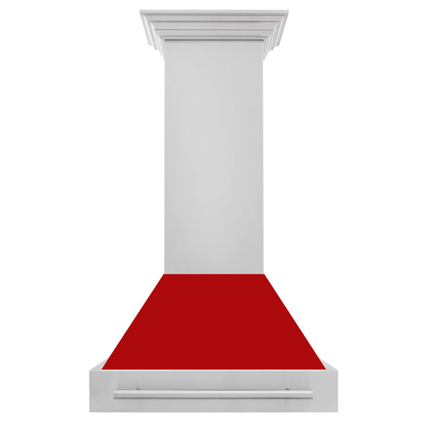 ZLINE 30" Stainless Steel Range Hood with Red Matte Shell and Stainless Steel Handle (8654STX-RM-30)