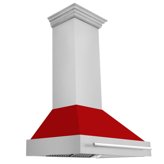 ZLINE 36" Stainless Steel Range Hood with Red Matte Shell and Stainless Steel Handle (8654STX-RM-36)