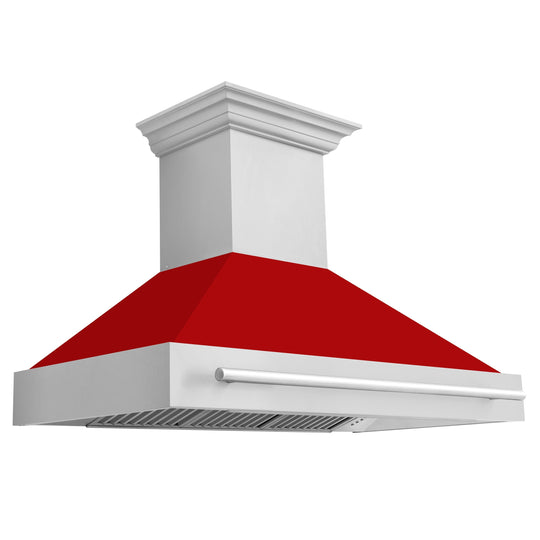 ZLINE 48" Stainless Steel Range Hood with Red Matte Shell and Stainless Steel Handle (8654STX-RM-48)