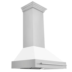ZLINE 36" Stainless Steel Range Hood with White Matte Shell and Stainless Steel Handle (8654STX-WM-36)
