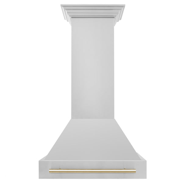 ZLINE Autograph Edition 30" Stainless Steel Range Hood with Stainless Steel Shell and Polished Gold Handle (8654STZ-30-G)