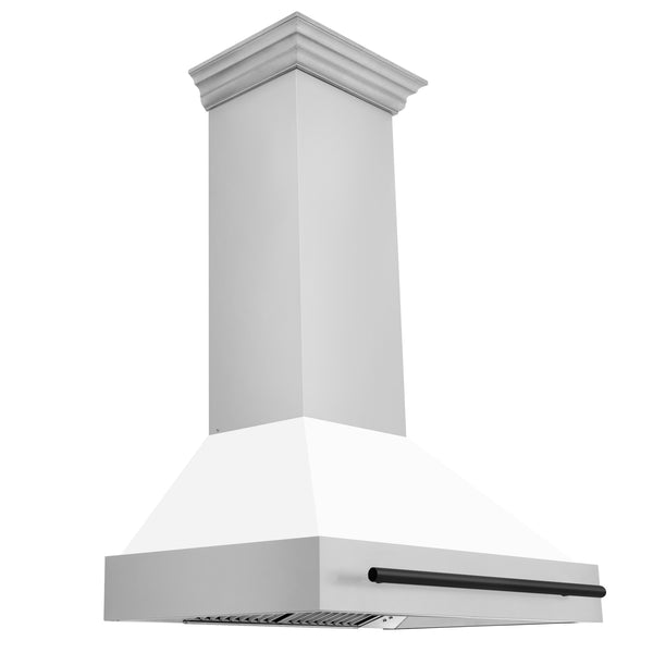 ZLINE Autograph Edition 36" Stainless Steel Range Hood with White Matte Shell and Matte Black Handle (8654STZ-WM36-MB)