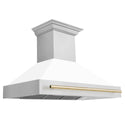 ZLINE 48 in. Autograph Edition Kitchen Package with Stainless Steel Dual Fuel Range with White Matte Door, Range Hood and Dishwasher with Gold Accents (3AKP-RAWMRHDWM48-G)