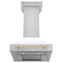 ZLINE Autograph Edition 30" Stainless Steel Range Hood with White Matte Shell and Polished Gold Handle (8654STZ-WM30-G)