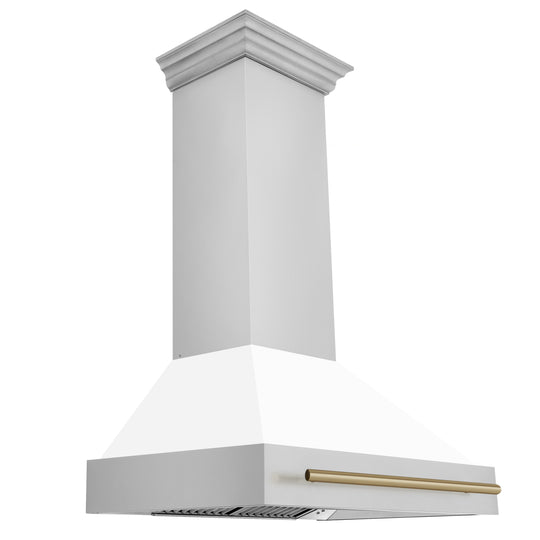 ZLINE Autograph Edition 36" Stainless Steel Range Hood with White Matte Shell and Champagne Bronze Handle (8654STZ-WM36-CB)