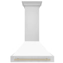 ZLINE Autograph Edition 36" Stainless Steel Range Hood with White Matte Shell and Polished Gold Handle (8654STZ-WM36-G)