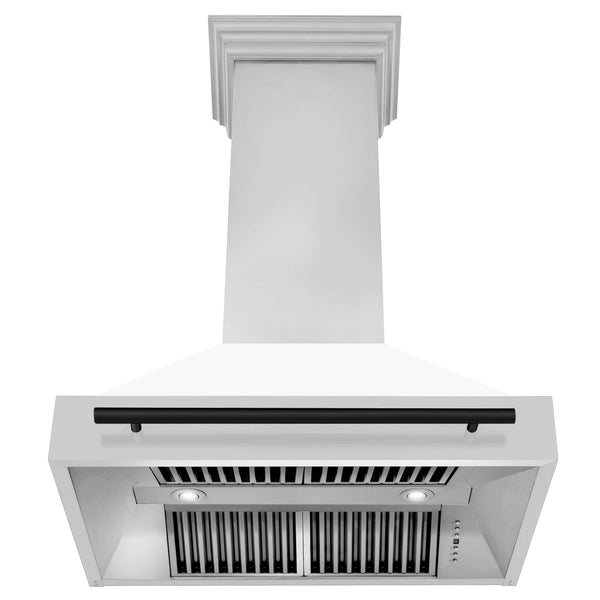 ZLINE Autograph Edition 36" Stainless Steel Range Hood with White Matte Shell and Matte Black Handle (8654STZ-WM36-MB)