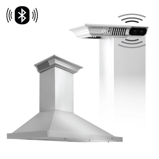 30" ZLINE CrownSound™Ducted Vent Wall Mount Range Hood in Stainless Steel with Built-in Bluetooth Speakers (KBCRN-BT-30)
