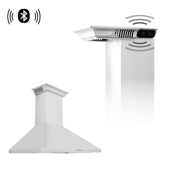 30" ZLINE CrownSound™Ducted Vent Wall Mount Range Hood in Stainless Steel with Built-in Bluetooth Speakers (KF1CRN-BT-30)