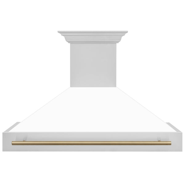 ZLINE Autograph Edition 48" Stainless Steel Range Hood with White Matte Shell and Champagne Bronze Handle (8654STZ-WM48-CB)