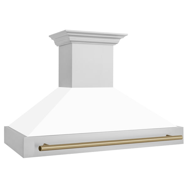 ZLINE Autograph Edition 48" Stainless Steel Range Hood with White Matte Shell and Champagne Bronze Handle (8654STZ-WM48-CB)