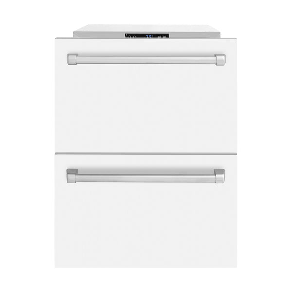 ZLINE 24 in. Touchstone 168 Can Outdoor-Rated Dual Refrigerator Drawer with White Matte Doors (RDSO-WM-24)