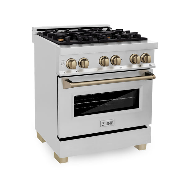 ZLINE Autograph Edition 30" 4.0 cu. ft. Dual Fuel Range with Gas Stove and Electric Oven in Stainless Steel with Accents (RAZ-30)