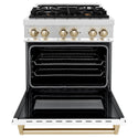ZLINE Autograph Edition 30 in. 4.0 cu. ft. Legacy Dual Fuel Range with 4 Burner Gas Cooktop and Electric Convection Oven in Stainless Steel with White Matte Door and Polished Gold Accents, Open Box-Good Condition