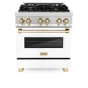 ZLINE Autograph Edition 30 in. 4.0 cu. ft. Legacy Dual Fuel Range with 4 Burner Gas Cooktop and Electric Convection Oven in Stainless Steel with White Matte Door and Polished Gold Accents, Open Box-Good Condition