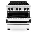 ZLINE Autograph Edition 30 in. 4.0 cu. ft. Legacy Dual Fuel Range with 4 Burner Gas Cooktop and Electric Convection Oven in Stainless Steel with White Matte Door and Matte Black Accents, Open Box-Great Condition
