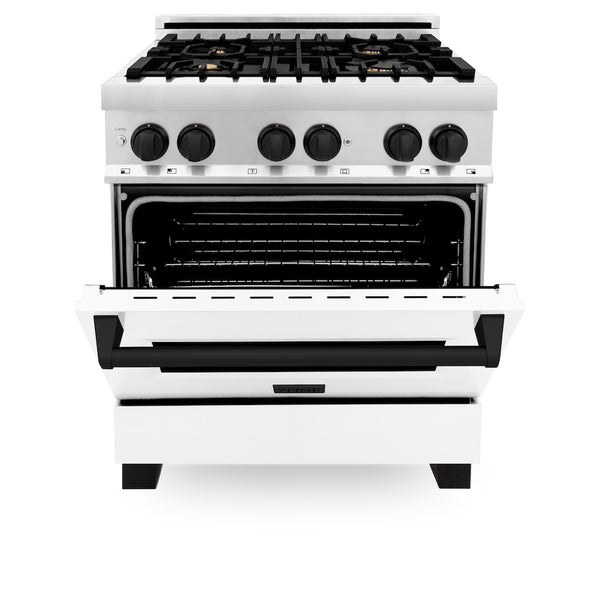 ZLINE Autograph Edition 30 in. 4.0 cu. ft. Legacy Dual Fuel Range with 4 Burner Gas Cooktop and Electric Convection Oven in Stainless Steel with White Matte Door and Matte Black Accents, Open Box-Great Condition