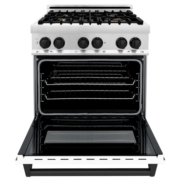 ZLINE Autograph Edition 30 in. 4.0 cu. ft. Legacy Dual Fuel Range with 4 Burner Gas Cooktop and Electric Convection Oven in Stainless Steel with White Matte Door and Matte Black Accents, Open Box-Great Condition