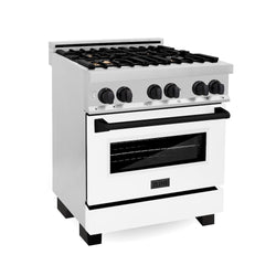 ZLINE Autograph Edition 30 in. 4.0 cu. ft. Legacy Dual Fuel Range with 4 Burner Gas Cooktop and Electric Convection Oven in Stainless Steel with White Matte Door and Matte Black Accents, Open Box-Great Condition