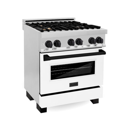 ZLINE Autograph Edition 30 in. 4.0 cu. ft. Legacy Dual Fuel Range with 4 Burner Gas Cooktop and Electric Convection Oven in Stainless Steel with White Matte Door and Matte Black Accents, Open Box-Great Condition