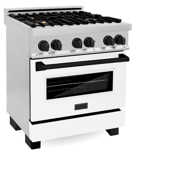 ZLINE Autograph Edition 30 in. 4.0 cu. ft. Legacy Dual Fuel Range with 4 Burner Gas Cooktop and Electric Convection Oven in Stainless Steel with White Matte Door and Matte Black Accents, Open Box-Great Condition