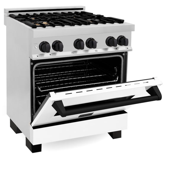 ZLINE Autograph Edition 30 in. 4.0 cu. ft. Legacy Dual Fuel Range with 4 Burner Gas Cooktop and Electric Convection Oven in Stainless Steel with White Matte Door and Matte Black Accents, Open Box-Great Condition