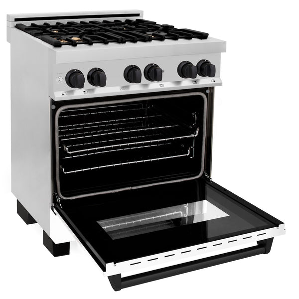 ZLINE Autograph Edition 30 in. 4.0 cu. ft. Legacy Dual Fuel Range with 4 Burner Gas Cooktop and Electric Convection Oven in Stainless Steel with White Matte Door and Matte Black Accents, Open Box-Great Condition