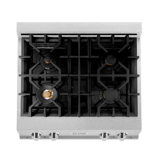 ZLINE 30" Porcelain Gas Stovetop in Fingerprint Resistant Stainless Steel with 4 Gas Brass Burners and Griddle (RTS-BR-GR-30)