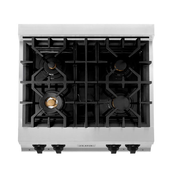 ZLINE Autograph Edition 30 in. Legacy Gas Rangetop with 4 Burners and Porcelain Cooktop in Stainless Steel with Matte Black Accents, Open Box-Great Condition
