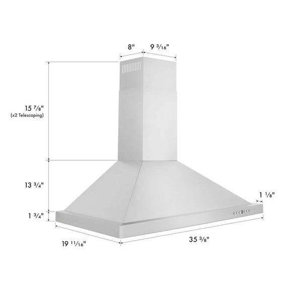 ZLINE 36 in. Convertible Vent Wall Mount Range Hood in Stainless Steel, Handle Open Box-Good Condition