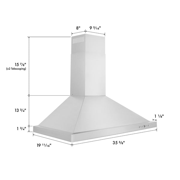 ZLINE 36 in. Convertible Vent Wall Mount Range Hood in Stainless Steel Handle, Open Box-Great Condition