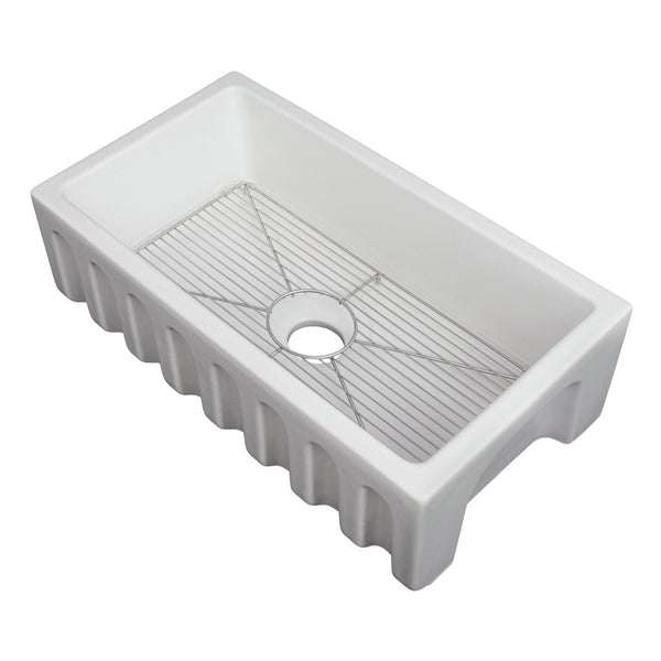 ZLINE 30 in. Venice Farmhouse Apron Front Reversible Single Bowl Fireclay Kitchen Sink with Bottom Grid in White Gloss (FRC5119-WH-30)