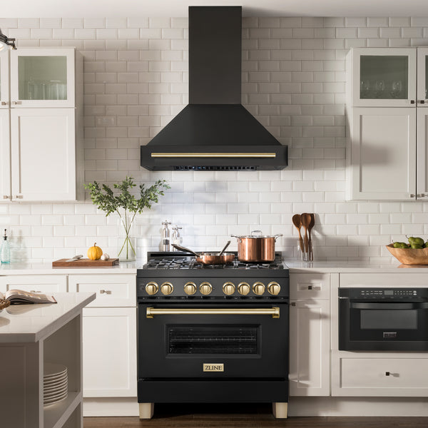 ZLINE 36" Black Stainless Steel Range Hood with Polished Gold Handle (BS655Z-36-G)