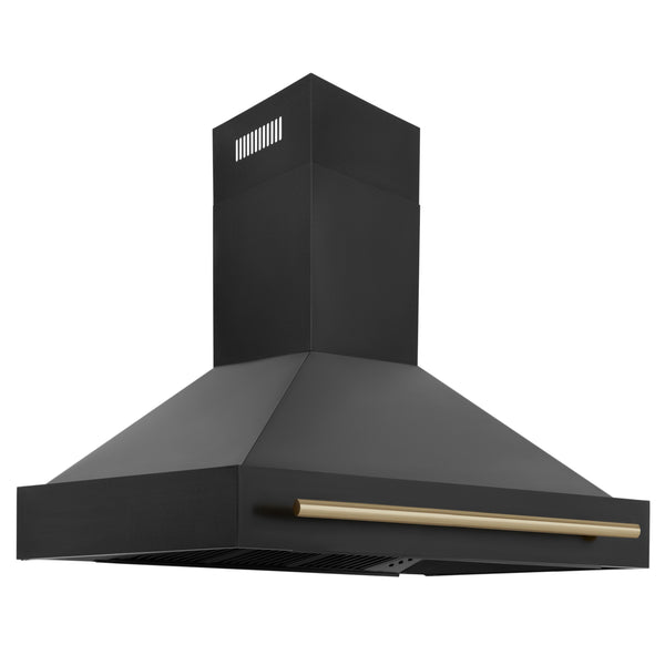 ZLINE 48" Black Stainless Steel Range Hood with Polished Gold Handle (BS655Z-48-G)