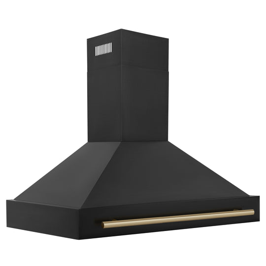 ZLINE 48" Black Stainless Steel Range Hood with Polished Gold Handle (BS655Z-48-G)
