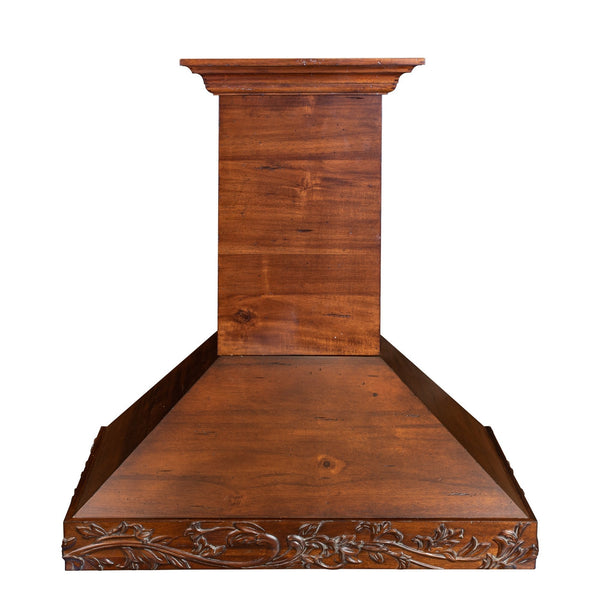 ZLINE 36 in. Convertible Vent Carved Wooden Wall Mount Range Hood in Walnut