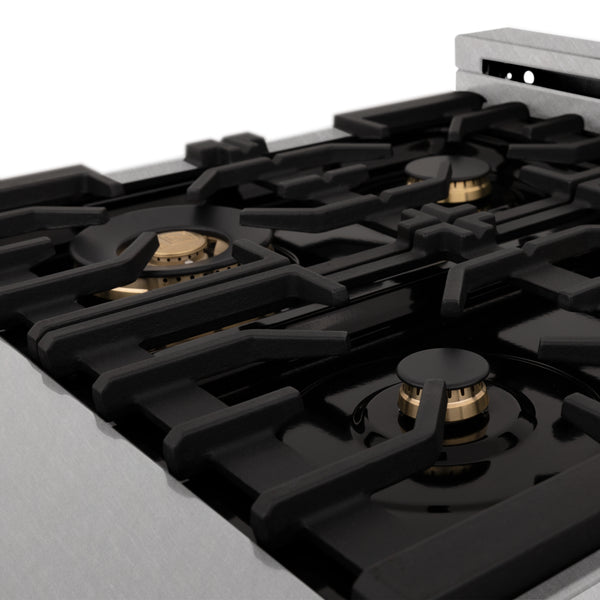 ZLINE 24 in. 2.8 cu. ft. Legacy Dual Fuel Range with Gas Cooktop and Electric Convection Oven in Satin Stainless Steel with 4 Brass Burners (RAS-SN-BR-24)