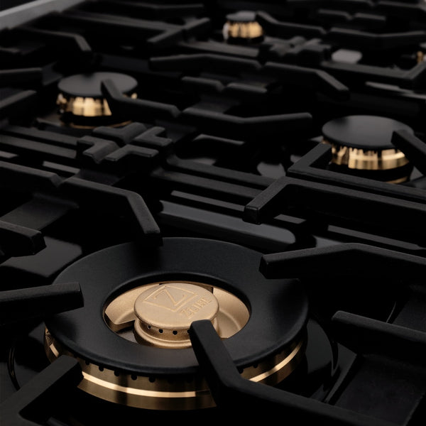 ZLINE 36 in. 4.6 cu. ft. Legacy Dual Fuel Range with Gas Cooktop and Electric Convection Oven in Satin Stainless Steel with 6 Brass Burners (RAS-SN-BR-36)
