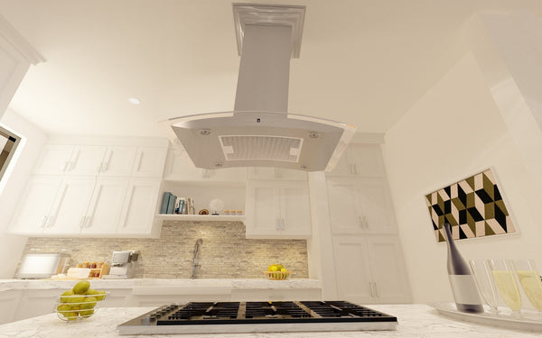 ZLINE 30 in. Convertible Vent Island Mount Range Hood in Satin Stainless Steel and Glass (8GL14iS-30)
